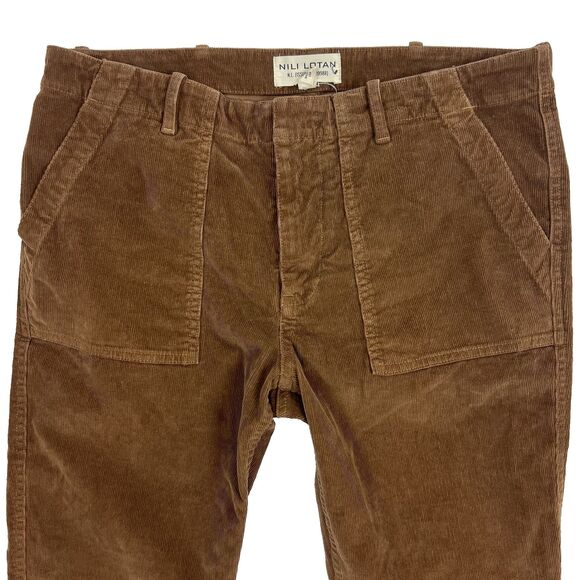 Nili Lotan Jenna Pants Size 8 Brown Corduroy Cropped Raw Hem Flap Pockets Casual - Picture 4 of 12